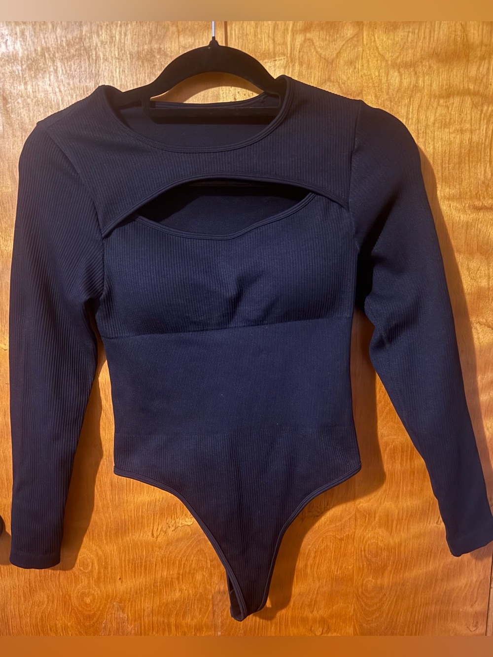 Black Ribbed Cutout Bodysuit Built-In Bra NWOT Medium
